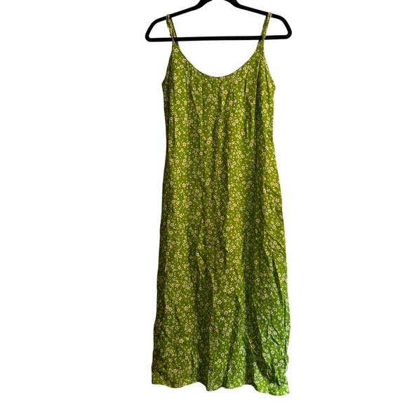 Reformation Halsten Slip Dress Green Scoop Neck Floral Side Slit Strap Sz 8 - Picture 1 of 7